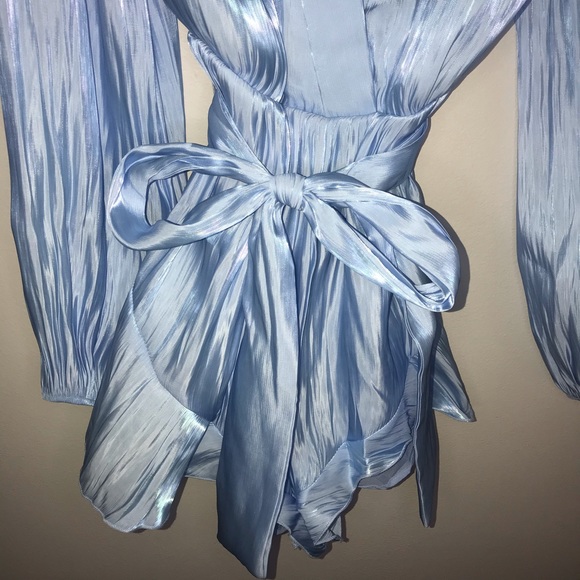 Shein Solid Ruffle Hem Satin Belted Romper - Picture 4 of 9